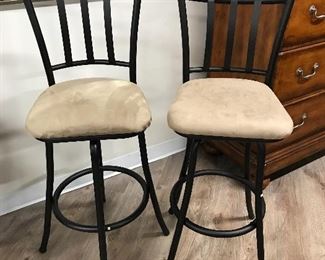 NEW - Pair of upholstered seat, metal back stools,  $50