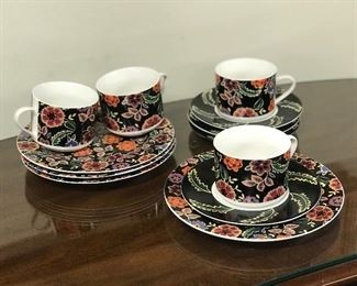 Set of 4 floral desert plates, saucers and cups,  $10