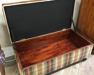 Inside of tufted storage bench