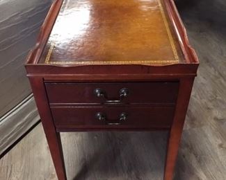 Antique leather top side table,  21"L x 15.5"W x 24"H, 
$30