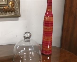Cloche $12, Decorative striped bottle $7