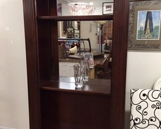 Beautiful wooden, lighted, mirrored back cabinet with adjustable shelves,  82"H x 44"W x 13"D,    $275