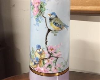 Beautiful pink, yellow & blue bird vase,  14.25"H,  $22
