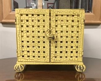 Yellow metal cabinet,  15"W x 10"D x 14.5"H,  $35
