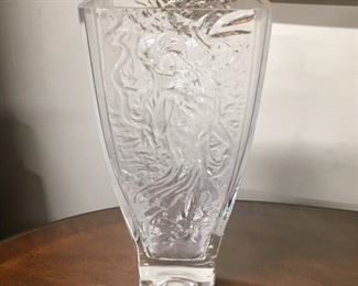 Glass etched vase with woman,  12"H,   $15