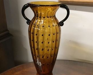 Decorative amber & black vase,   12"H,   $15