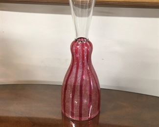 Decorative red striped vase,  13"H,   $10