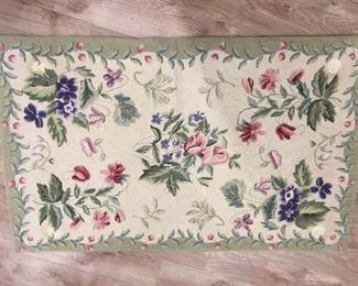 Large floral creme and light green rug,  5' x 3',  $50