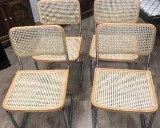 Set of 4 cane back, silver chrome leg chairs, excellent condition, $99