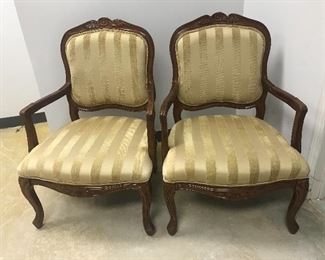 Beautiful gold upholstered arm chairs, 25"W x 25"D x 19" seat height,  $125 each