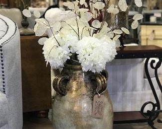 Lovely gold vase w/ floral arrangments,  36" - 38"H,  $50