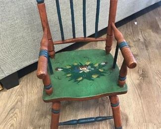 Child's painted chair,  10" seat height x 22"H x 11"W,  $16