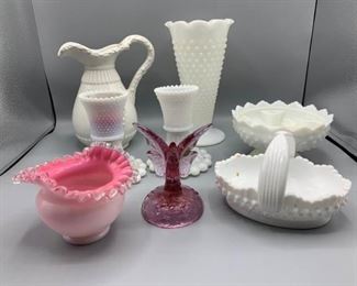 White/Pink Fenton+ Hobnail Items https://ctbids.com/#!/description/share/396710