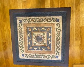 Low Metal Table with pottery inlay 14.5” x  14.5” x 18”H  $75.