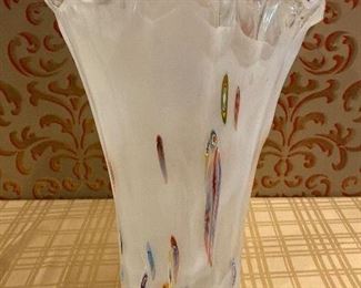 Artglass bubble vase with ruffled rim. 15”H.   $45.