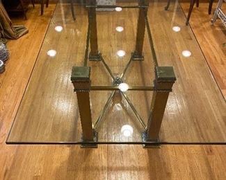 Brass and glass Dining table 40”W x 80”L x 28.5”H.  $500.