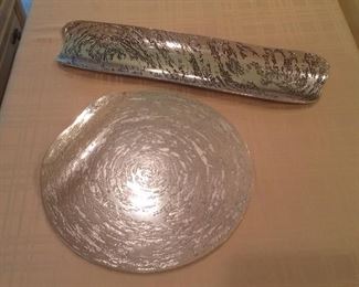 Don Sheil Art Metal Servingware. Bread Plate 18.5L x 4.5W. Serving Plate 11Dia. $60. K3