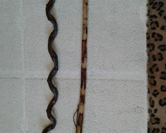 Lot of 2 hand carved wood walking sticks.  37 high.  $50.  MB6