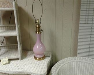 Pink glass lamp.  30 high to top of finial.  $45.  B6