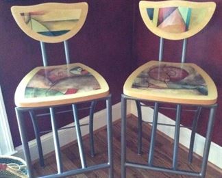 HAND DESIGNED ART DECO BAR STOOLS. SET OF TWO 