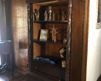 carved bookcase w/ drawers 