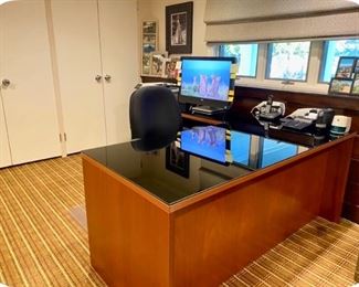 Wood Desk w/Black GlassTop, $350.  66"L x 30"D           Desk Return, 42"L x 20"D