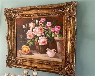 Beautiful, framed Floral Painting in Gold Wood Frame, 34"w x 30" h  $125
