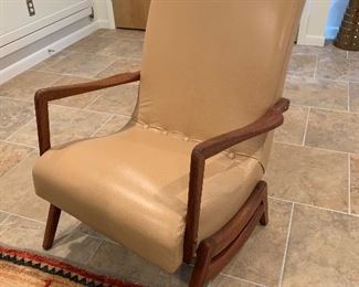 Dux leather glider with walnut arms & base (25”W x 24”D x 36”H) - $800 or best offer
