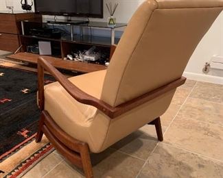 Dux leather glider with walnut arms & base (25”W x 24”D x 36”H) - $800 or best offer