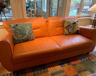 Gorman’s cognac colored leather sofa (80”W x 30”D x 29”H) - $1,500 or best offer