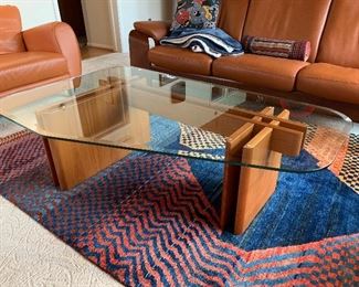 Danish Design cherry wood & glass coffee table (57”W x 36”D x 17”H) - $800 or best offer 