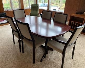 House of Denmark rosewood dining table with 6 chairs and 2 leaves (63”W x 41”D) - $2,000 or best offer