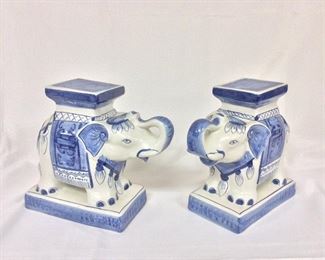 Porcelain Elephants, 8 1/2" H.