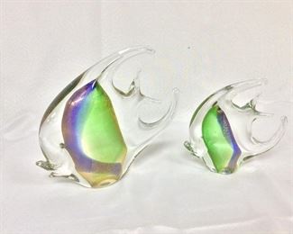 Glass Art Tropical Fish, 7 1/2" H and 5 1/2" H.