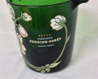 Green Painted Glass Perrier-Jouet Champagne Bucket, 8" H.