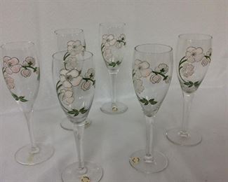 Six Painted Champagne Flutes.