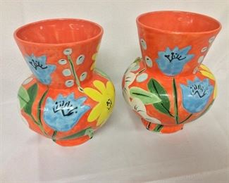 Painted Vases, Julie Moon, 9" H.