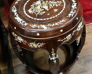 Asian Wood with Inlay Garden Stool.