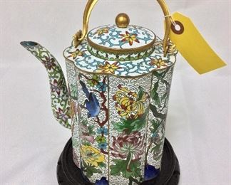 Chinese Cloisonne Tea Pot, 8 1/2" H.