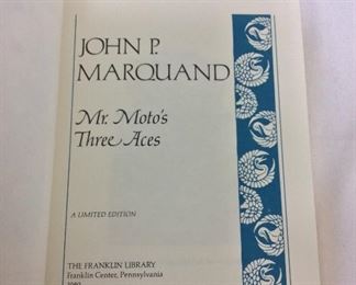 John P. Marquand, Mr. Moto's Three Aces. Limited Edition This limited edition is published by The Franklin Library exclusively for subscribers to The Collected Stories of the World's Greatest Writers. Bound in Leather. Gilt Edges. Satin Page Marker.