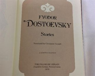 Fyodor Dostoevsky, Stories. Limited Edition This limited edition is published by The Franklin Library exclusively for subscribers to The Collected Stories of the World's Greatest Writers. Bound in Leather. Gilt Edges. Satin Page Marker.