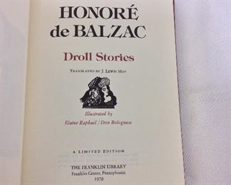 Honore de Balzac, Droll Stories. Limited Edition This limited edition is published by The Franklin Library exclusively for subscribers to The Collected Stories of the World's Greatest Writers. Bound in Leather. Gilt Edges. Satin Page Marker.