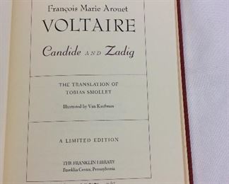 Volaire, Candide and Zadig. Limited Edition This limited edition is published by The Franklin Library exclusively for subscribers to The Collected Stories of the World's Greatest Writers. Bound in Leather. Gilt Edges. Satin Page Marker.