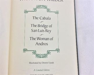 Thornton Wilder, The Cabala, The Bridge of San Luis Rey, The Woman of Andros. Limited Edition This limited edition is published by The Franklin Library exclusively for subscribers to The Collected Stories of the World's Greatest Writers. Bound in Leather. Gilt Edges. Satin Page Marker.