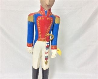 Carved Simon Bolivar Wooden Soldier, 32" H. Venezuela.