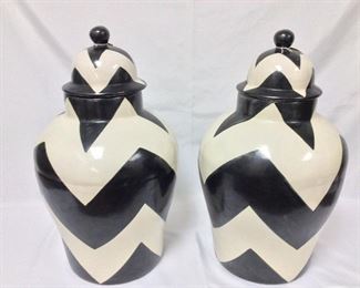 Chevron Lidded Vases, 19" H.