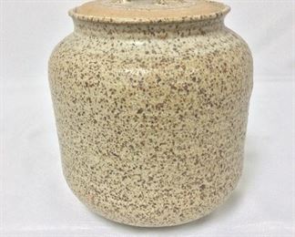 Signed Lidded Pottery Jar, 9" H.