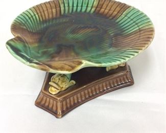 Porcelain Fish Base and Shell Tray Compote, 4" H and 9" W.
