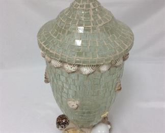 Glass Mosaic and Shell Lidded Jar, 18" H.