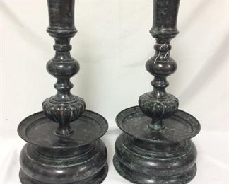Maitland-Smith Bronze Finish Candlesticks in the 17th Century Nuremberg Style, 22 1/2" H. Designed and Hand Made in Thailand.